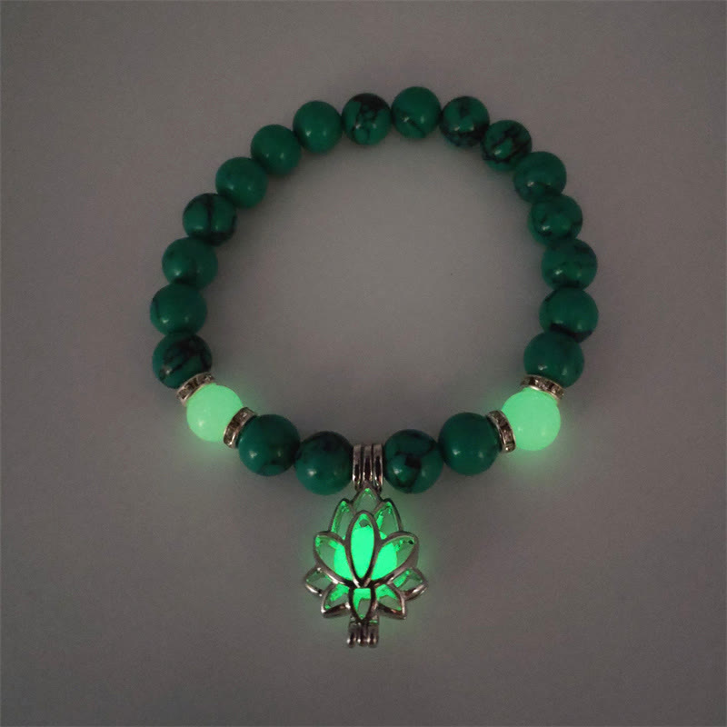 MythStone Tibetan Turquoise Glowstone Luminous Bead Lotus Protection Bracelet