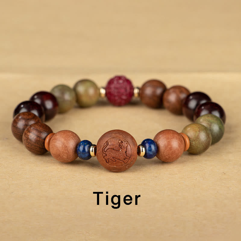 Mythstone Chinese Zodiac Natural Green Sandalwood Protection Bracelet