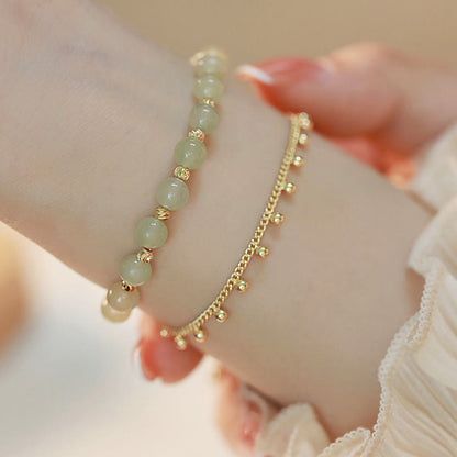 Mythstone 14K Gold Plated 2 Layers Hetian Jade Bead Luck Prosperity Bracelet