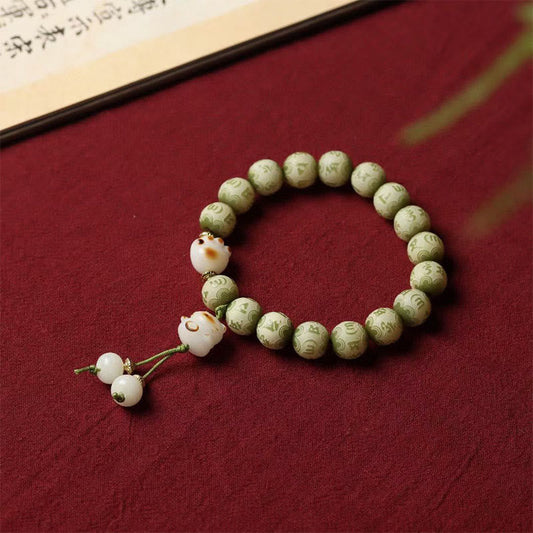 Mythstone Green Bodhi Seed Cat Paw Om Mani Padme Hum Engraved Wisdom Bracelet