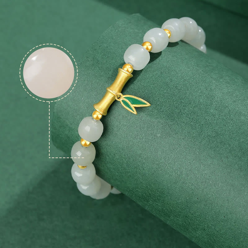 Mythstone 925 Sterling Silver Hetian White Jade Bamboo Luck Bracelet