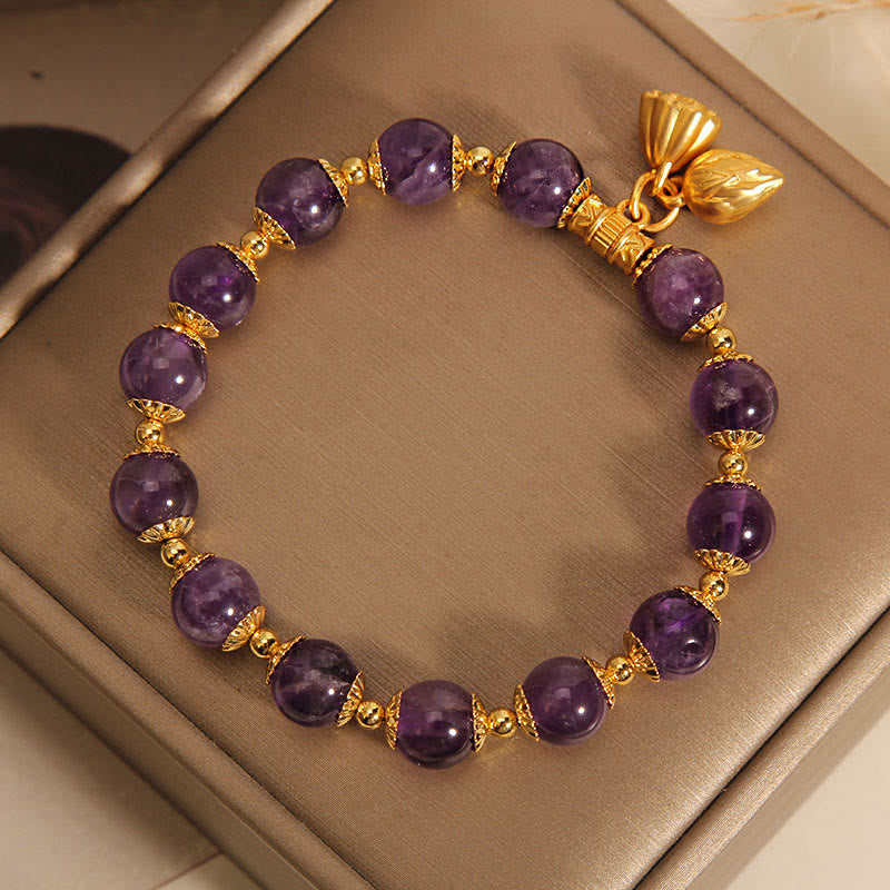 Mythstone Natural Amethyst Lotus Healing Spiritual Bracelet