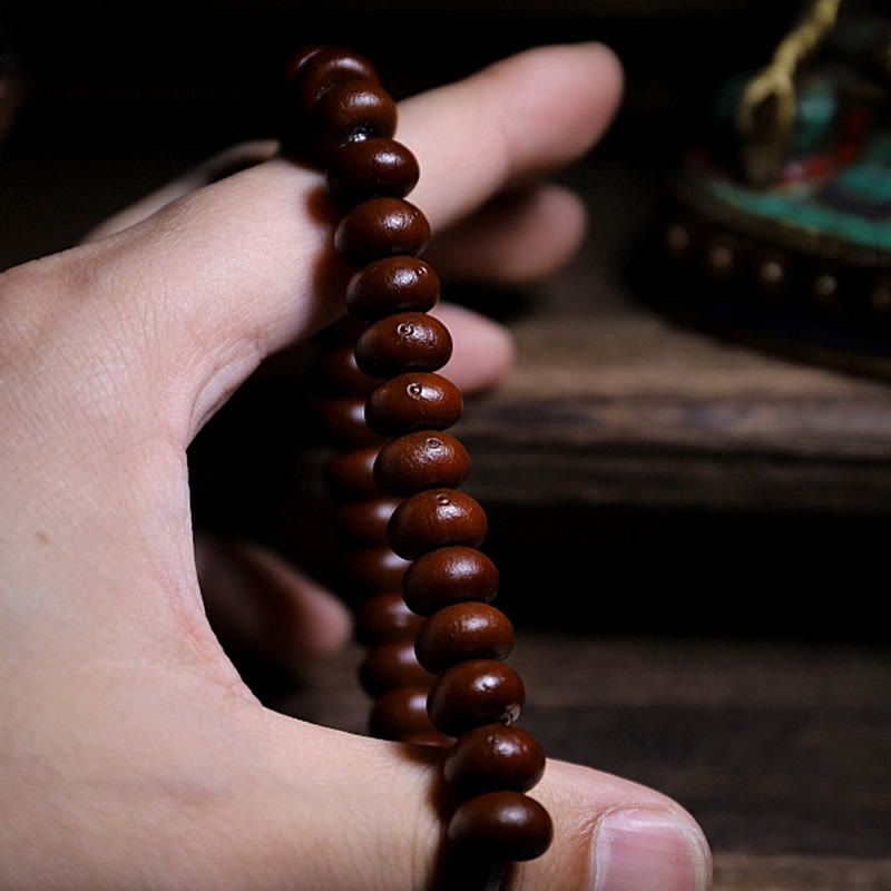 Pulsera de armonía Dorje de cobre con cuentas Dzi de tres ojos y semilla de Bodhi morada de Mythstone Natural Tibet de 108 cuentas Mala