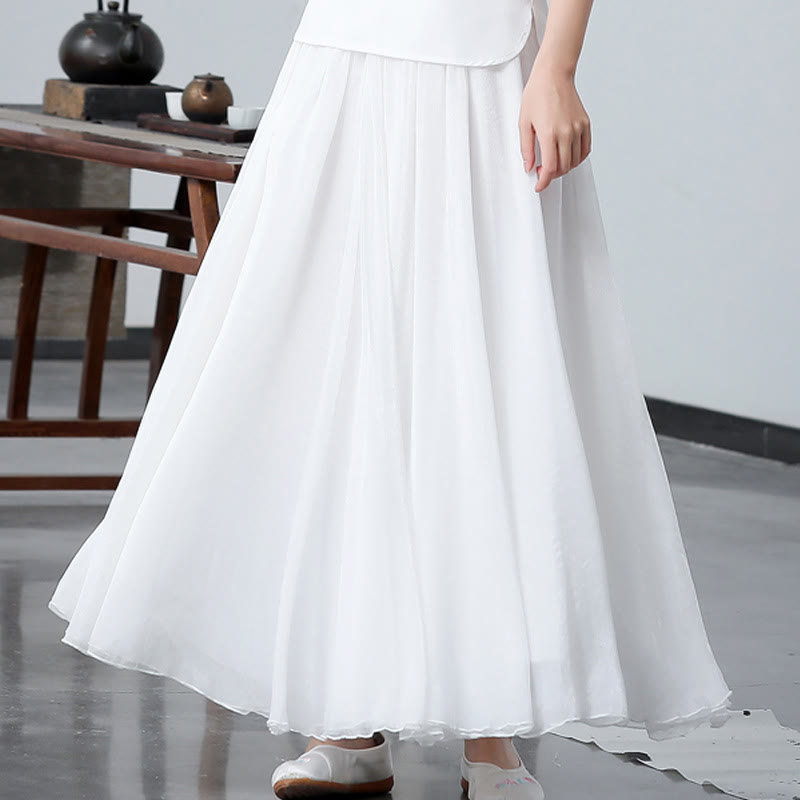 Mythstone 2Pcs Plain Midi Dress Skirt Chiffon Dance Zen Clothing Women's Set