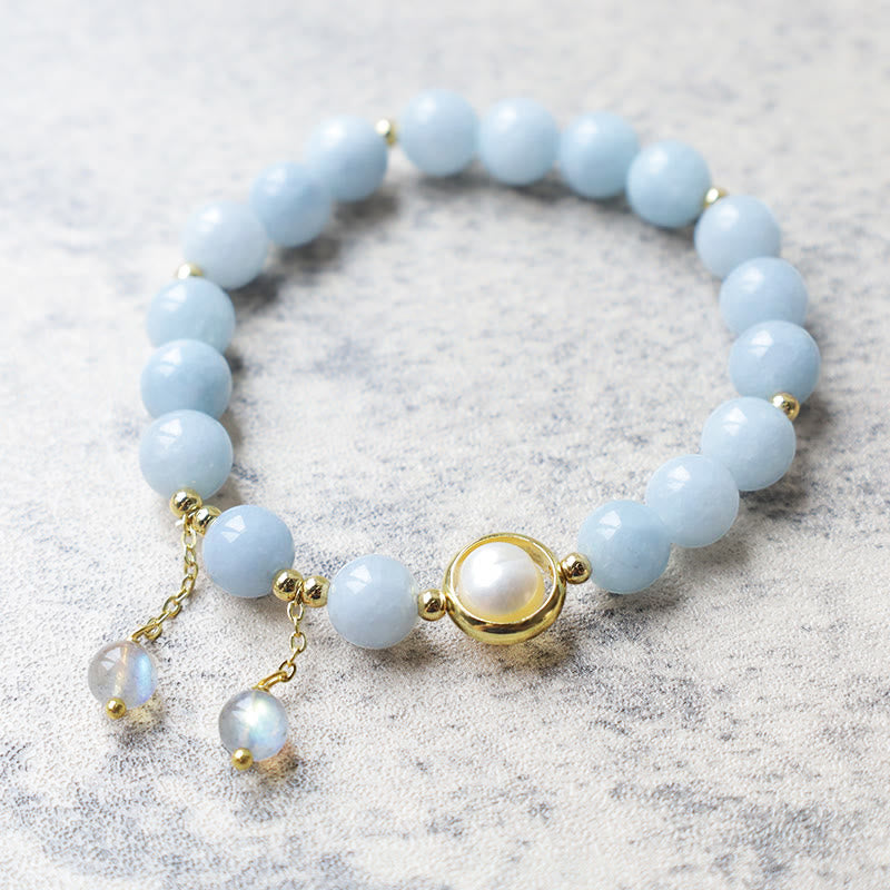 MythStone Aquamarine Pearl Healing Moonstone Beads Charm Bracelet