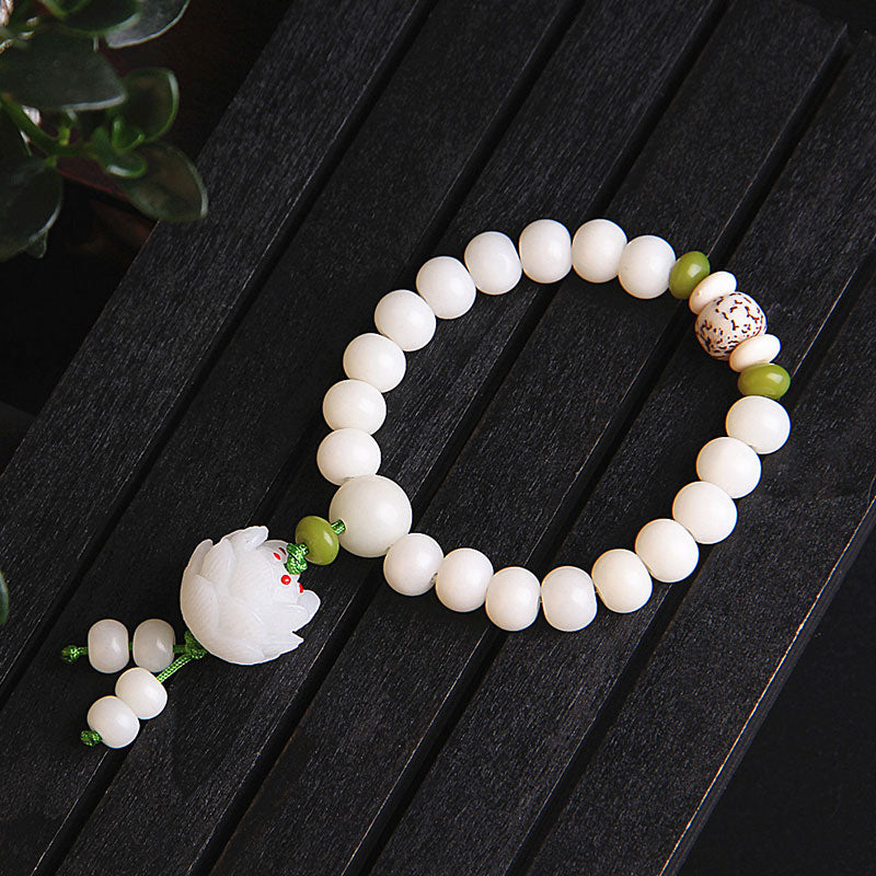 Mythstone Lotus Natural White Bodhi Seed Luck Bracelet