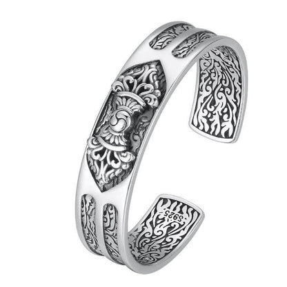 Mythstone 925 Sterling Silver Vajra Dorje Engraved Spiritual Power Bracelet Bangle