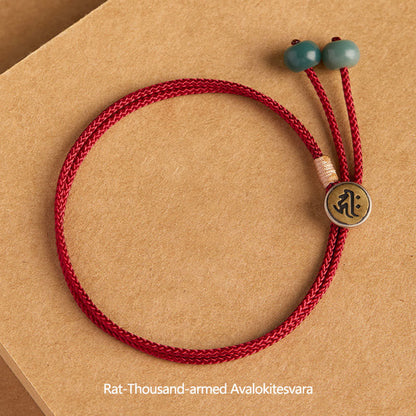 MythStone 925 Sterling Silver Handmade Chinese Zodiac Natal Buddha Cyan Bodhi Seed Protection Braided Red String Bracelet