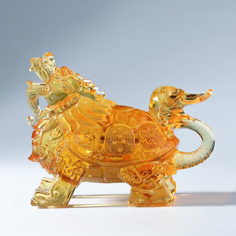 Mythstone Feng Shui Dragon Turtle Handmade Liuli Crystal Art Piece Home Office Decoration