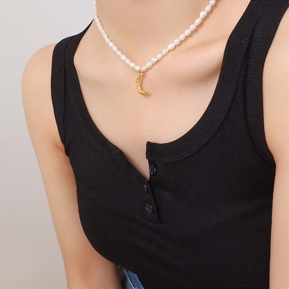 Mythstone Pearl Crescent Moon Calm Necklace Pendant