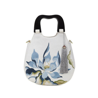 Mythstone Lotus Embroidery Handbag Crossbody Bag