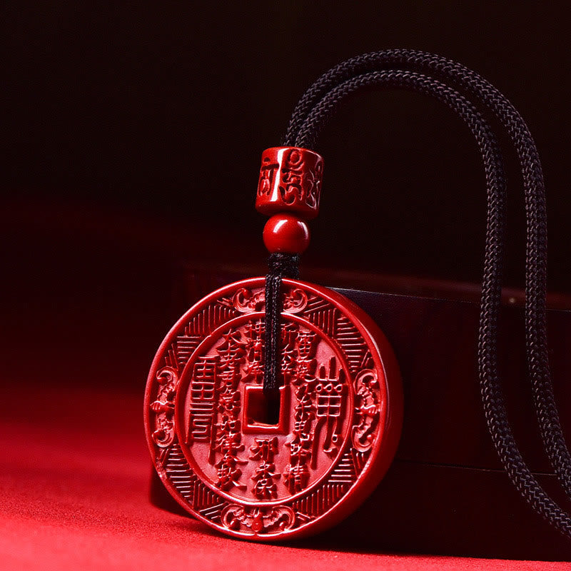 Mythstone Natural Cinnabar Mountain Ghosts Spend Money Bagua Blessing Necklace Pendant Key Chain