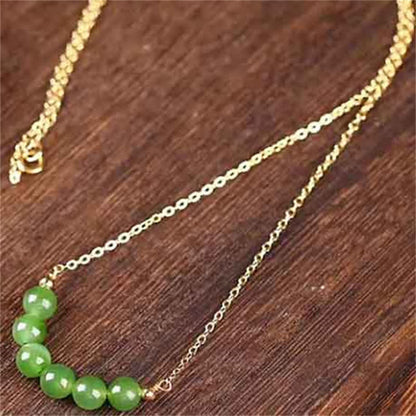 Mythstone 14k Gold Plated Hetian Cyan Jade Beaded Luck Necklace Pendant