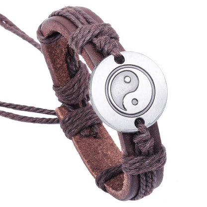 Mythstone Retro Yin Yang Leather Harmony String Bracelet