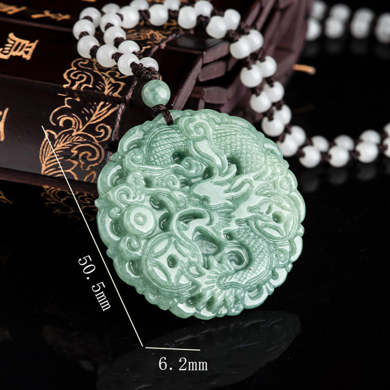 Mythstone Chinese Zodiac Dragon Jade Fortune Necklace String Pendant