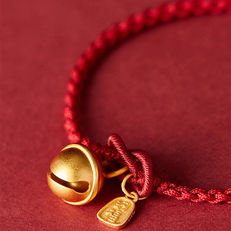 Mythstone Handmade Fu Character Charm Luck Happiness Bell Red Rope Bracelet