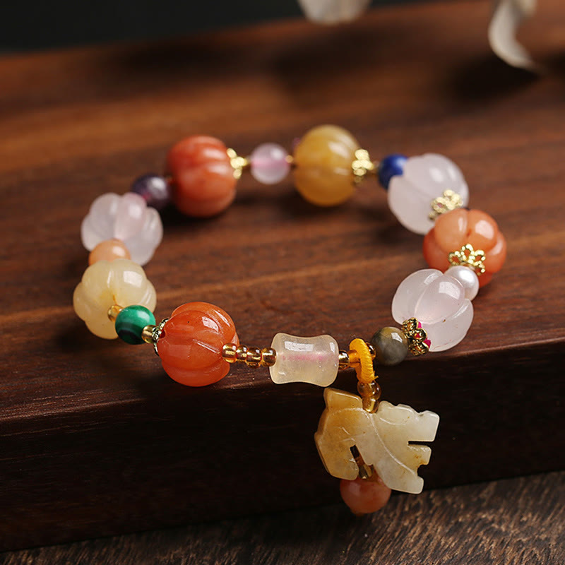 Mythstone Natural Golden Silk Jade Crystals Gourd Pixiu Pumpkin Beads Wealth Charm Bracelet