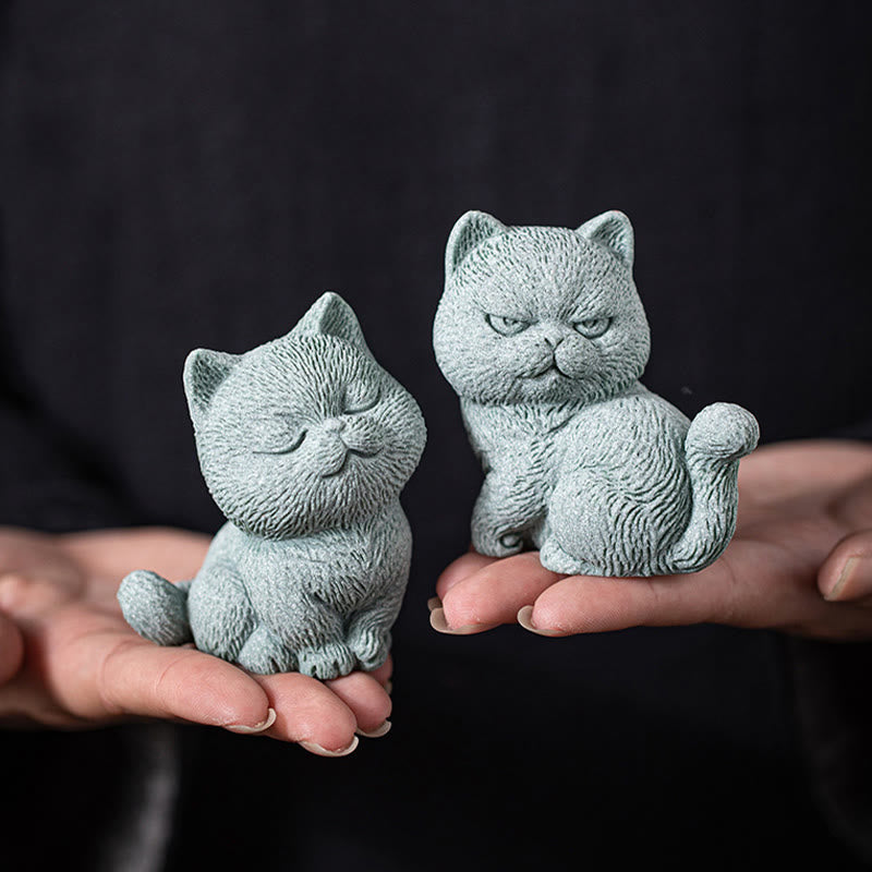 Figura decorativa de escritorio para mascota de té con forma de gato pequeño de Mythstone 