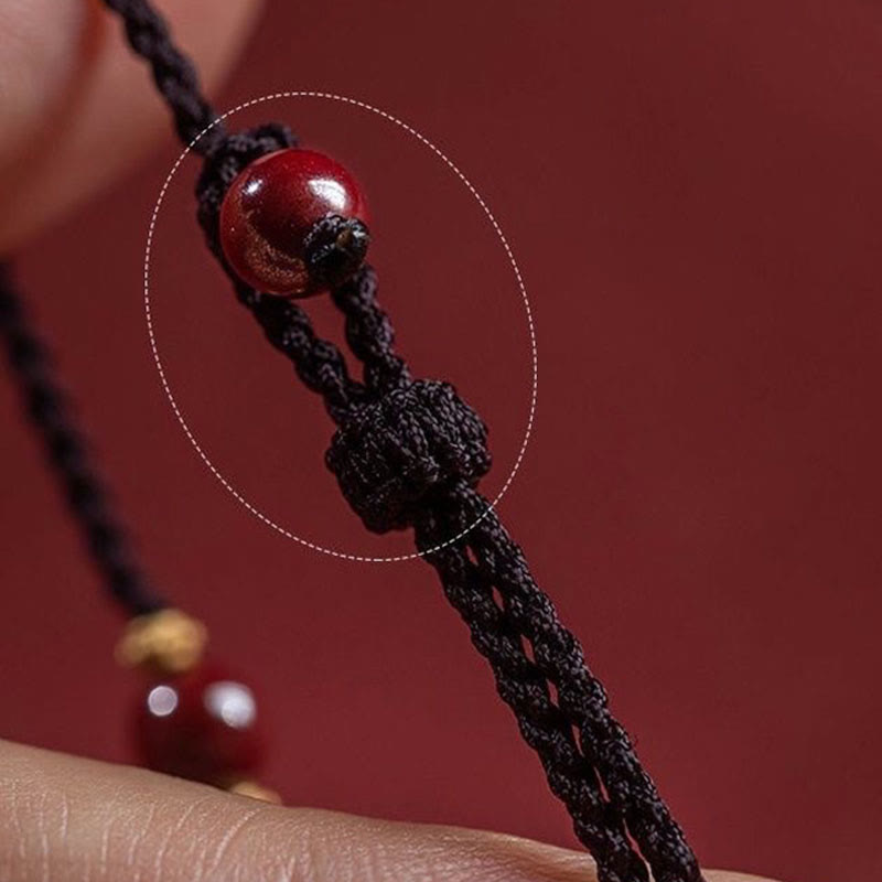 Mythstone Cinnabar Bead Fu Character Charm Blessing Braided String Bracelet