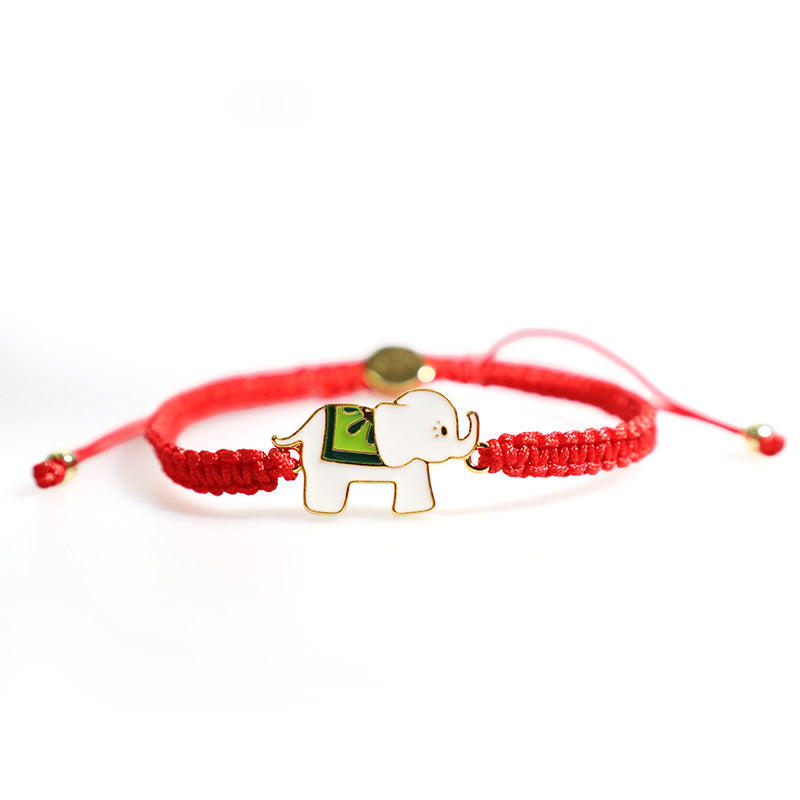 Pulsera de hilo rojo con elefante de la suerte en plata de ley 925 hecha a mano tibetana