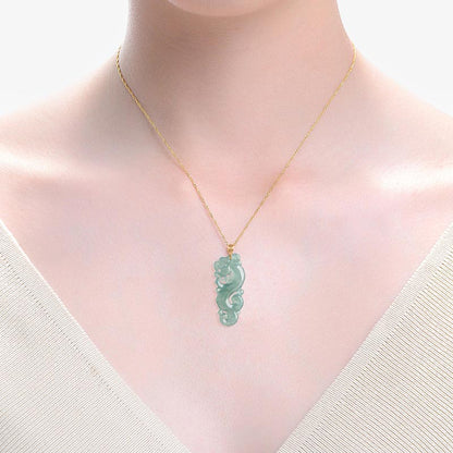 Mythstone 18K Gold Plated 925 Sterling Silver Year of the Dragon Jade Abundance Necklace Pendant