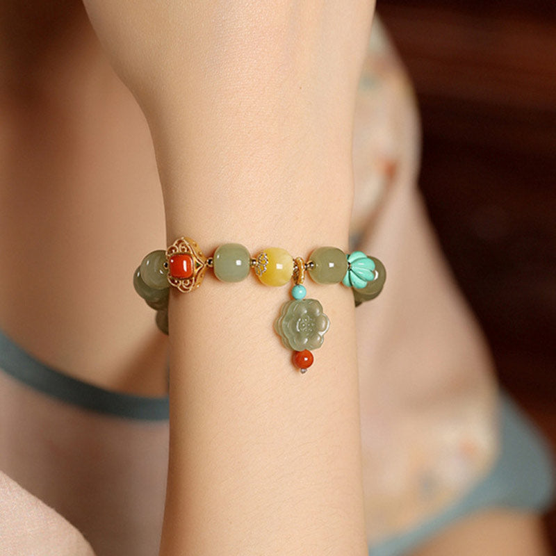 Mythstone Jade Amber Lotus Bead Luck Bracelet