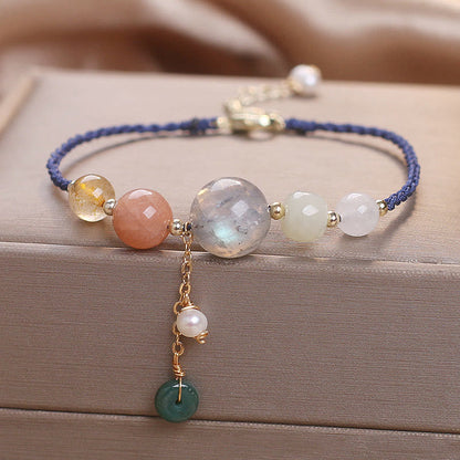 Mythstone Moonstone Sunstone Beads Peace Buckle Charm Healing Bracelet