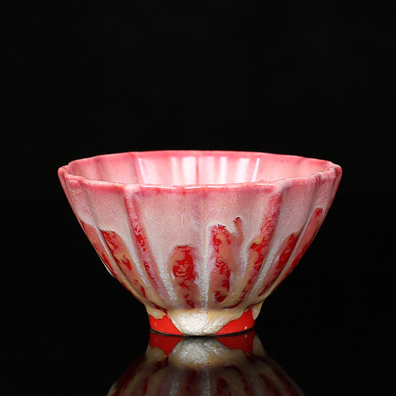 Mythstone Retro Blue Red Gradient Lotus Pattern Kiln Change Ceramic Teacup Kung Fu Tea Cup Bowl