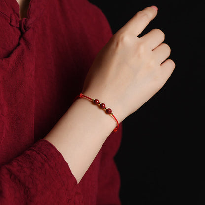 Mytthstone Natural Lucky Cinnabar Bead Blessing String Bracelet Anklet