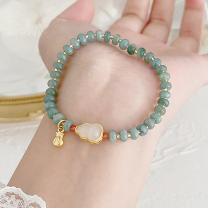 Mythstone Natural Hetian Jade Pearl Peace Buckle Fu Character Gourd Money Bag Strawberry Quartz PiXiu Luck Bracelet