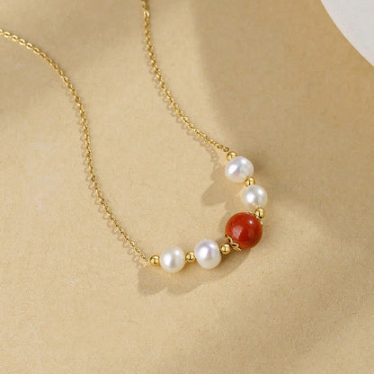 Mythstone 925 Sterling Silver Pearl Cinnabar Sincerity Healing Bead Chain Necklace Pendant