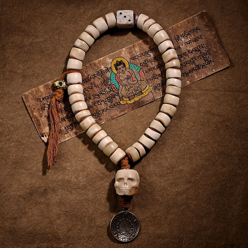 MythStone Tibetan Natural Yak Bone The Lord Of The Corpse Forest Dice Chinese Zodiac Nine Palaces Eight Diagrams Strength Wrist Mala