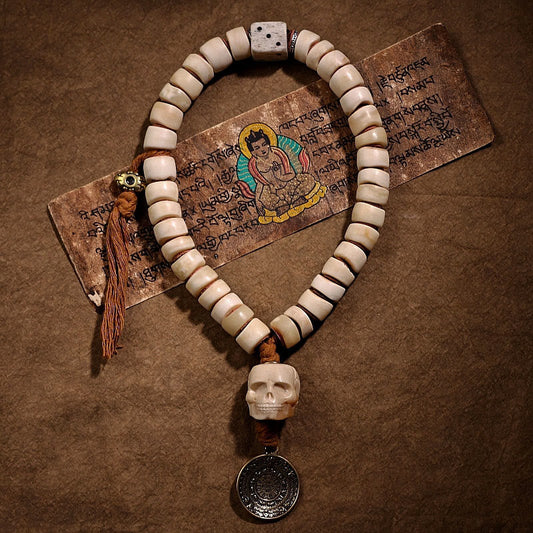 Mythstone Tibetan Natural Yak Bone The Lord Of The Corpse Forest Dice Chinese Zodiac Nine Palaces Eight Diagrams Strength Wrist Mala