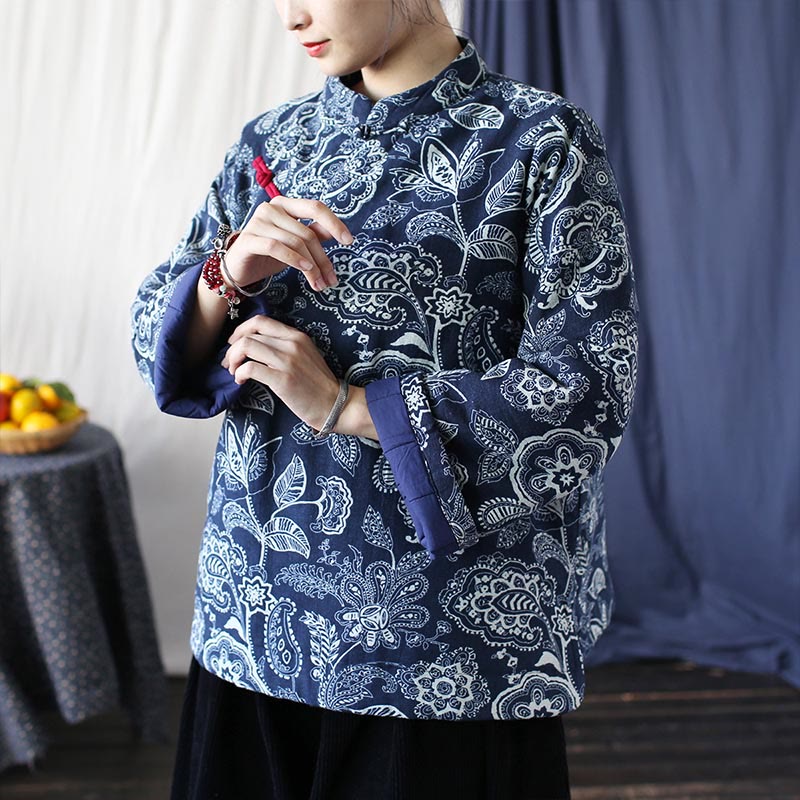 Mythstone Flowers Cotton Linen Jacket Shirt Chinese Northeast Style Winter Clothing