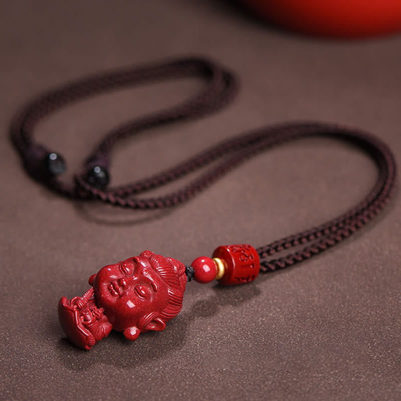 Mythstone Chinese Zodiac Natal Buddha Natural Cinnabar Amulet Keep Away Evil Spirits Necklace Pendant