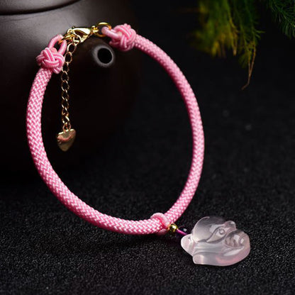 Mythstone Lucky Pink Crystal Fox Love String Bracelet