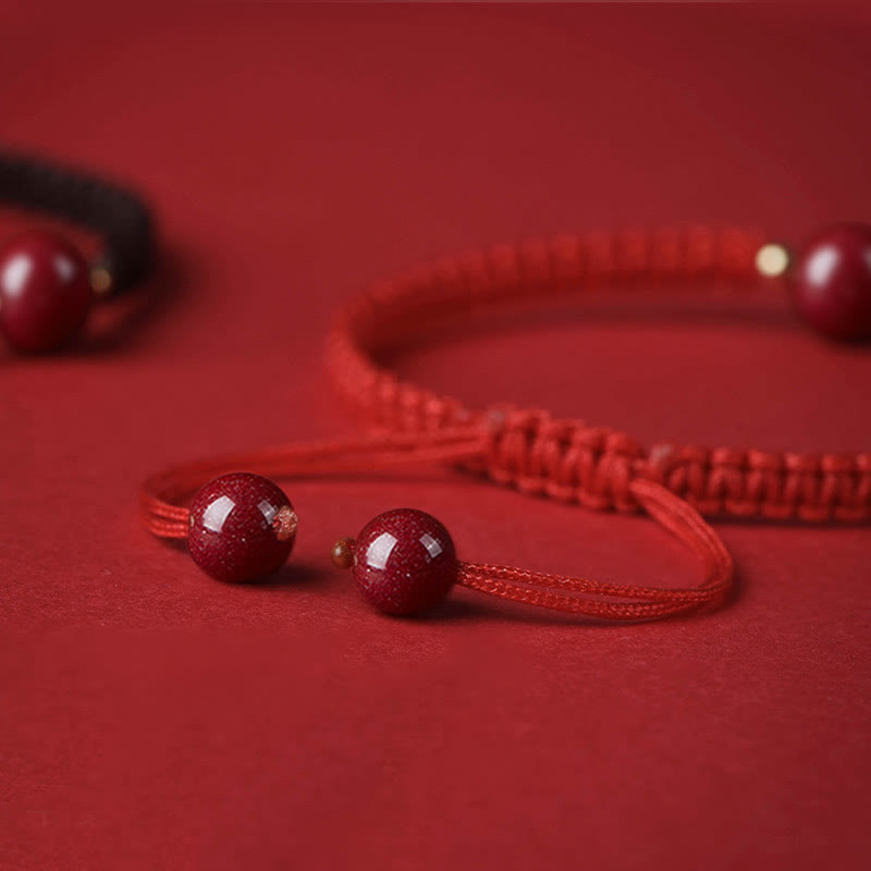 Mythstone Lucky Cinnabar Bead Blessing Red String Bracelet