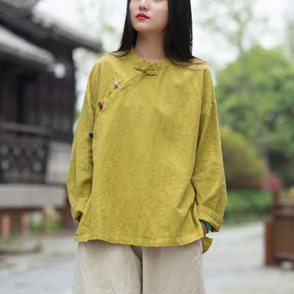 Blusa de lino con ramio Mythstone para mujer, estilo chino Hanfu