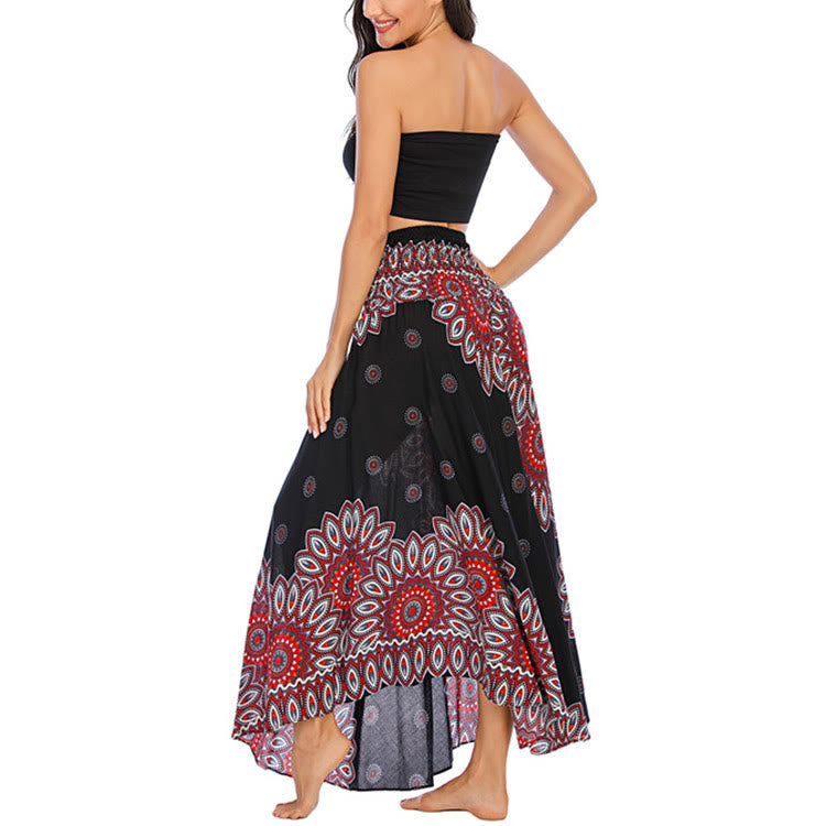 Mythstone Two Style Wear Boho Sunflower Print Lace-up Skirt Dress