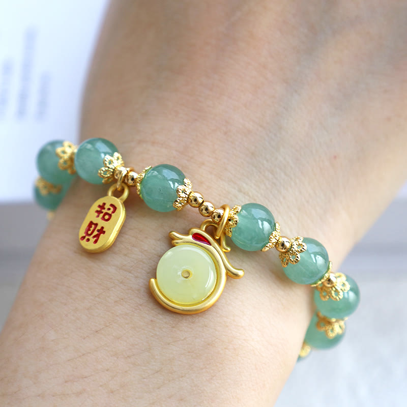 MythStone Year of the Dragon Red Agate Green Aventurine Peace Buckle Fu Character Lucky Fortune Bracelet