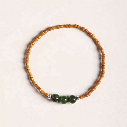 Mythstone Natural Olive Pit Bamboo Pattern Hetian Jade Beads Luck Bracelet