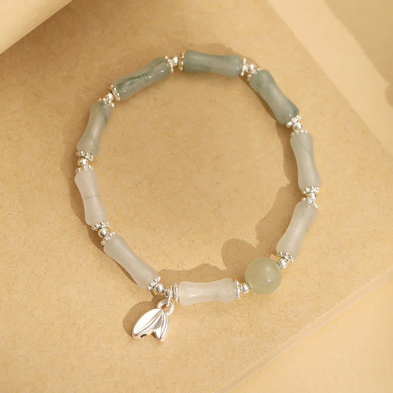 Pulsera de plata de ley 925 con amuleto de la suerte de bambú y jade Tianshan natural de Mythstone 