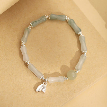 Pulsera de plata de ley 925 con amuleto de la suerte de bambú y jade Tianshan natural de Mythstone 