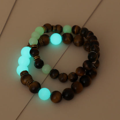 Mythstone 2Pcs Tiger Eye Glowstone Luminous Bead Protection Couple Bracelet