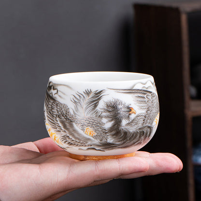 Mythstone Phoenix White Porcelain Ceramic Teacup Kung Fu Tea Cup 185ml With Gift Box