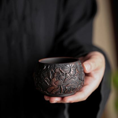 Mythstone Lotus Leaf Flower Landscape Dragon Bamboo Ceramic Teacup Kung Fu Tea Cup Bowl