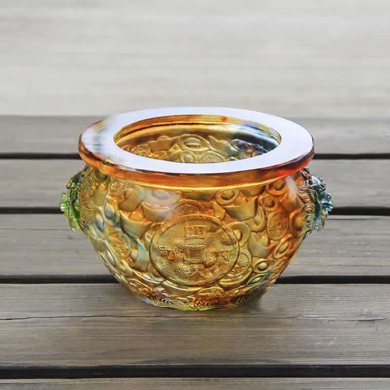 Mythstone Handmade Liuli Crystal Treasure Bowl Art Piece Home Decoration