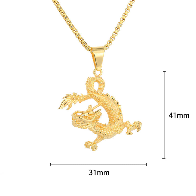 Mythstone Dancing Dragon Pattern Luck Necklace Pendant