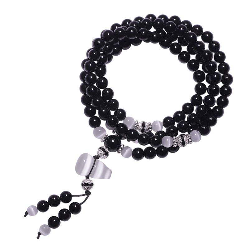 Mythstone Black Onyx White Crystal Bead Meditation Bracelet