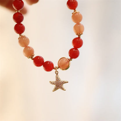 Pulsera de la riqueza con piedra solar, piedra lunar, melocotón y ágata roja y cristal de estrella